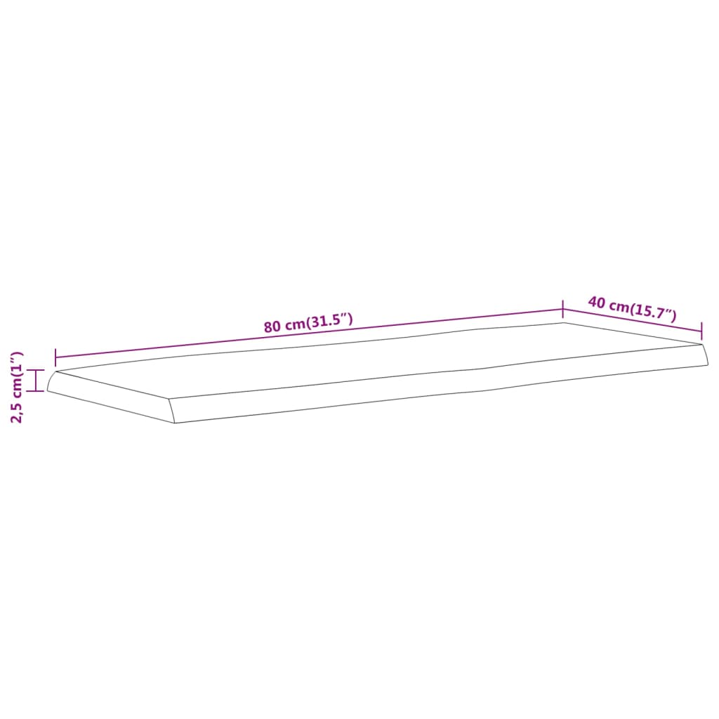 vidaXL Tampo de mesa retangular borda viva 80x40x2,5 cm acácia maciça