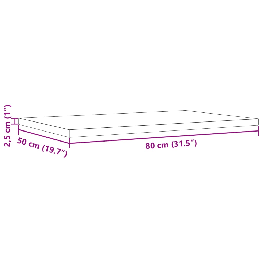 vidaXL Tampo de mesa retangular 80x50x2,5 cm pinho maciço