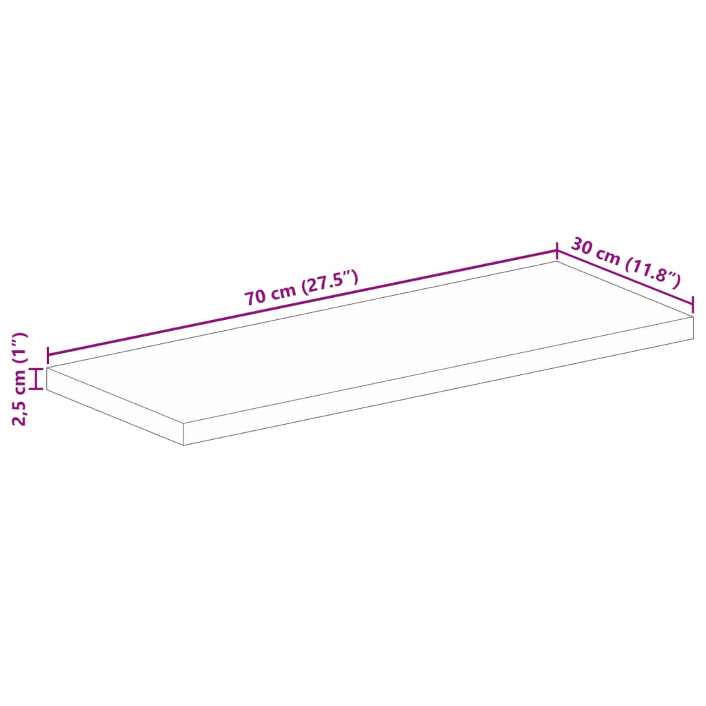 vidaXL Tampo de mesa retangular 70x30x2,5 cm madeira de acácia maciça