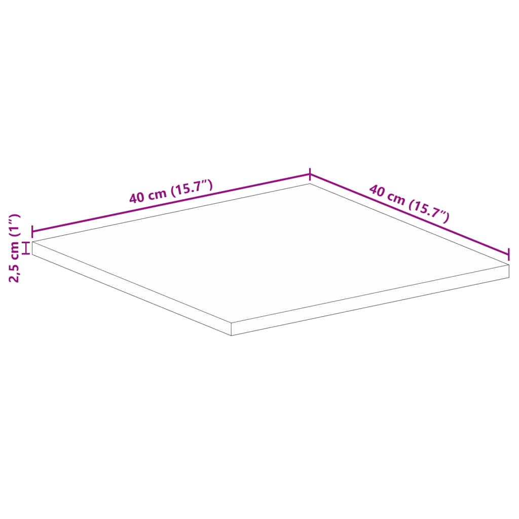 vidaXL Tampo de mesa quadrado 40x40x2,5 cm madeira de acácia maciça