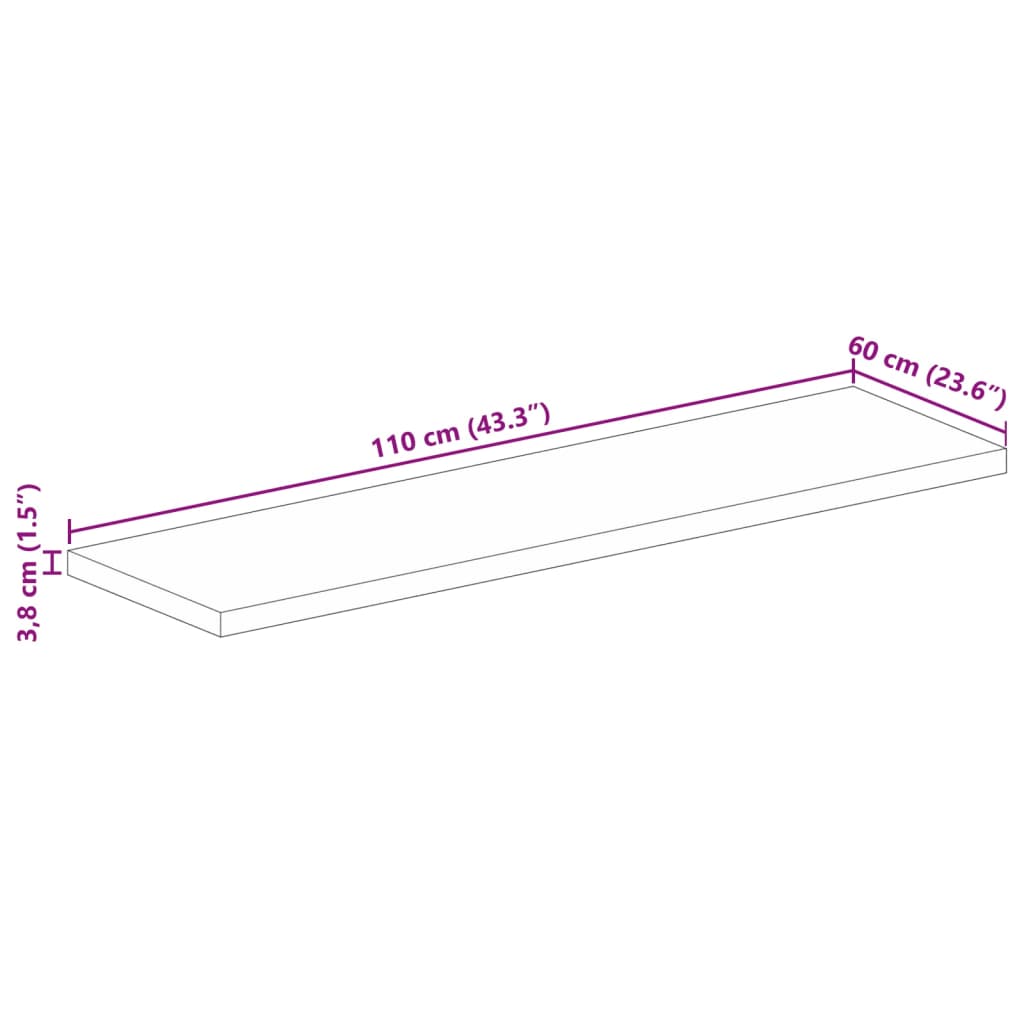 vidaXL Tampo de mesa retangular 110x60x3,8 cm madeira de acácia maciça