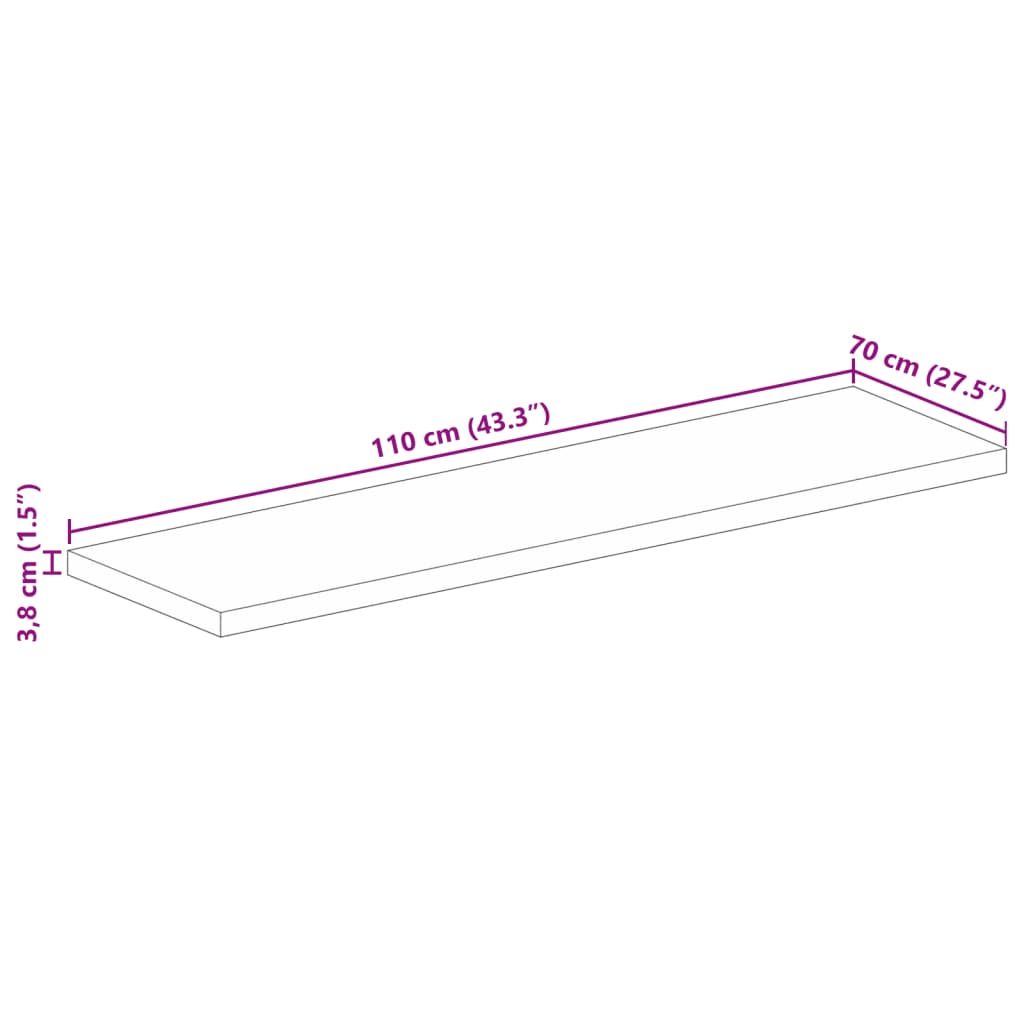 vidaXL Tampo de mesa retangular 110x70x3,8 cm madeira de acácia maciça