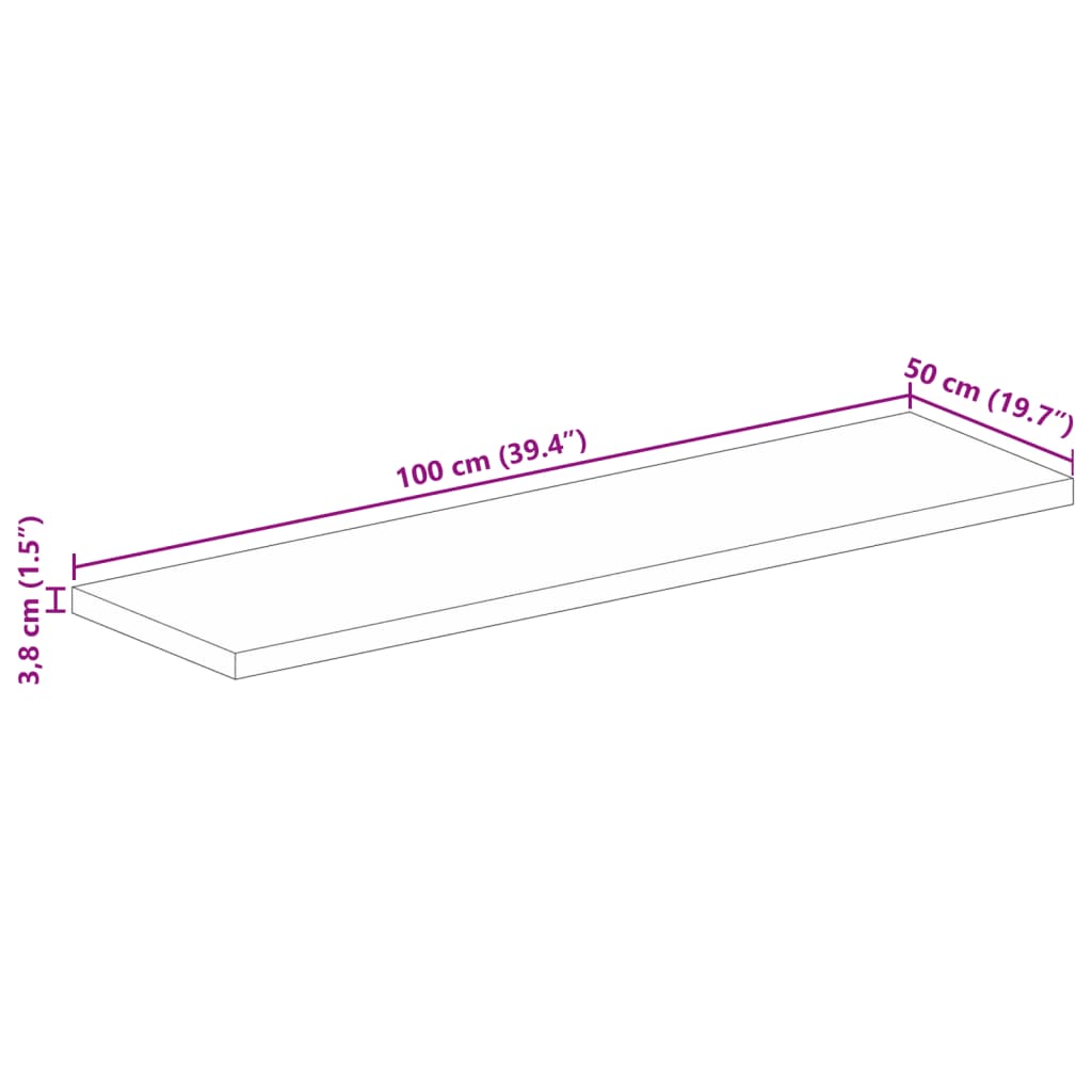 vidaXL Tampo de mesa retangular 100x50x3,8 cm mangueira maciça