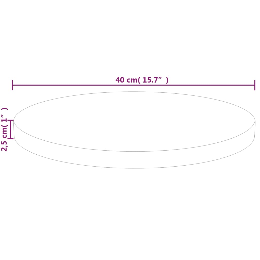 vidaXL Tampo de mesa redondo Ø40x2,5 cm carvalho maciço não tratado