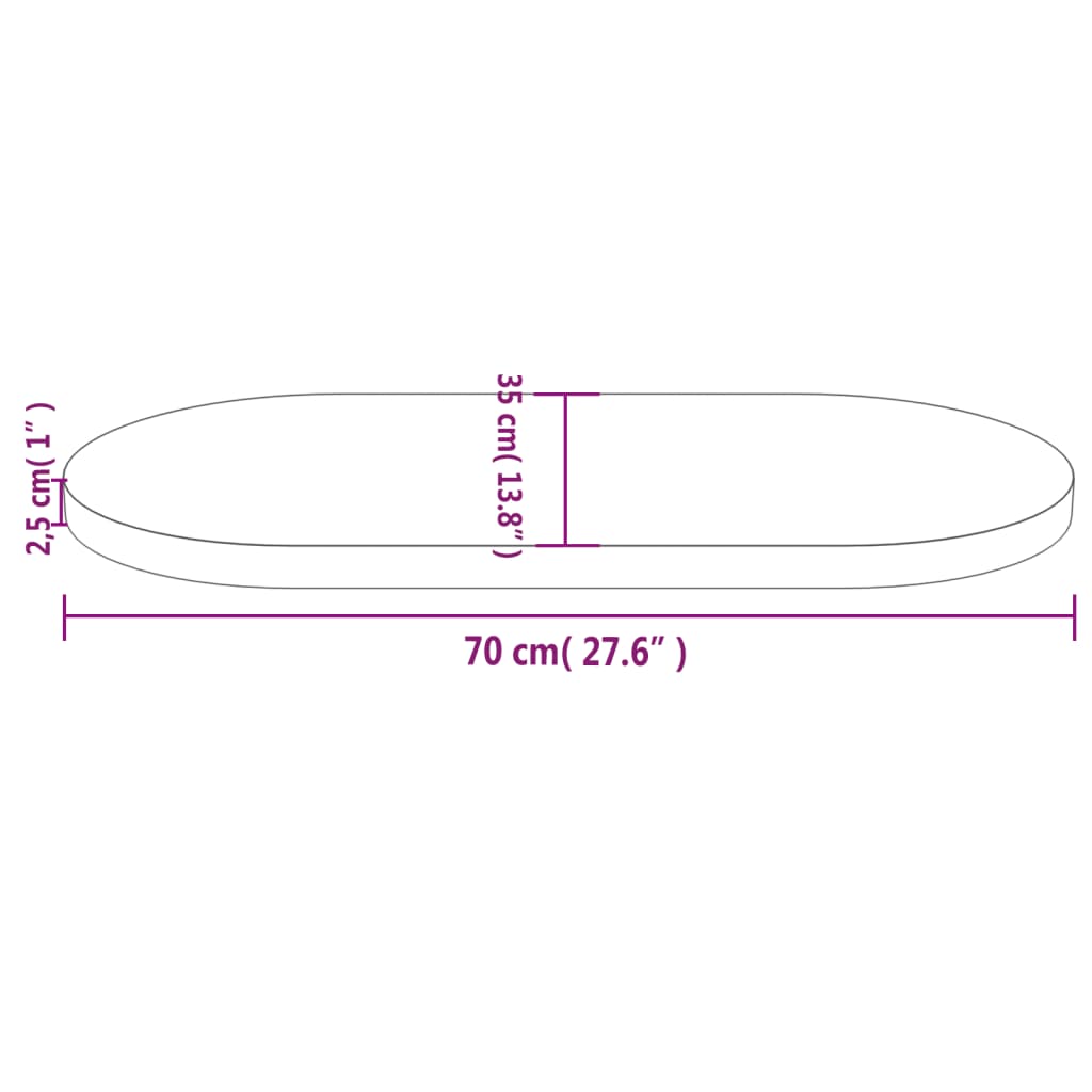 vidaXL Tampo de mesa oval 70x35x2,5 cm madeira de pinho maciça