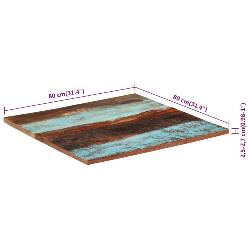 vidaXL Tampo mesa quadrado 80x80cm 25-27mm madeira recuperada maciça