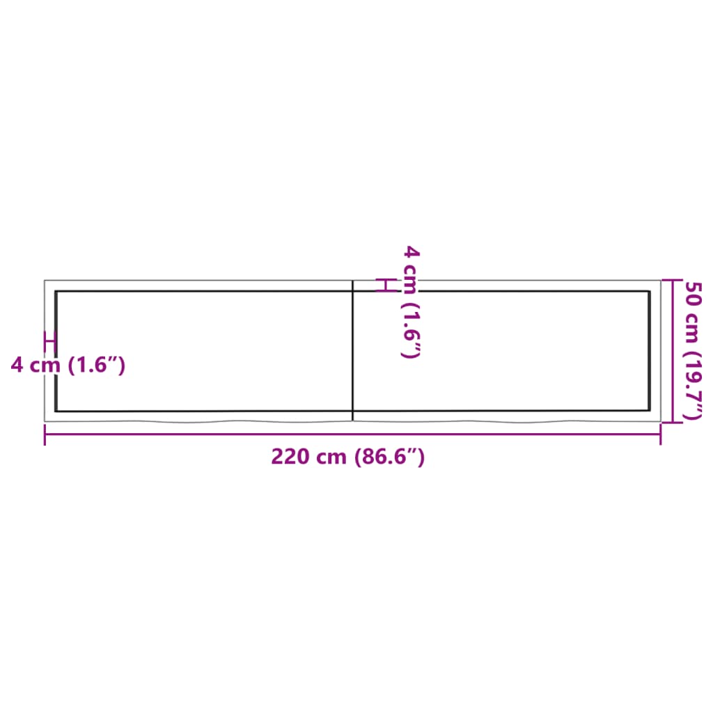 vidaXL Tampo de mesa 220x50x(2-6) cm carvalho maciço não tratado