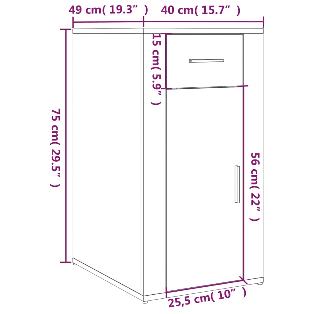 vidaXL Armário de secretária 40x49x75cm derivados madeira cinza sonoma