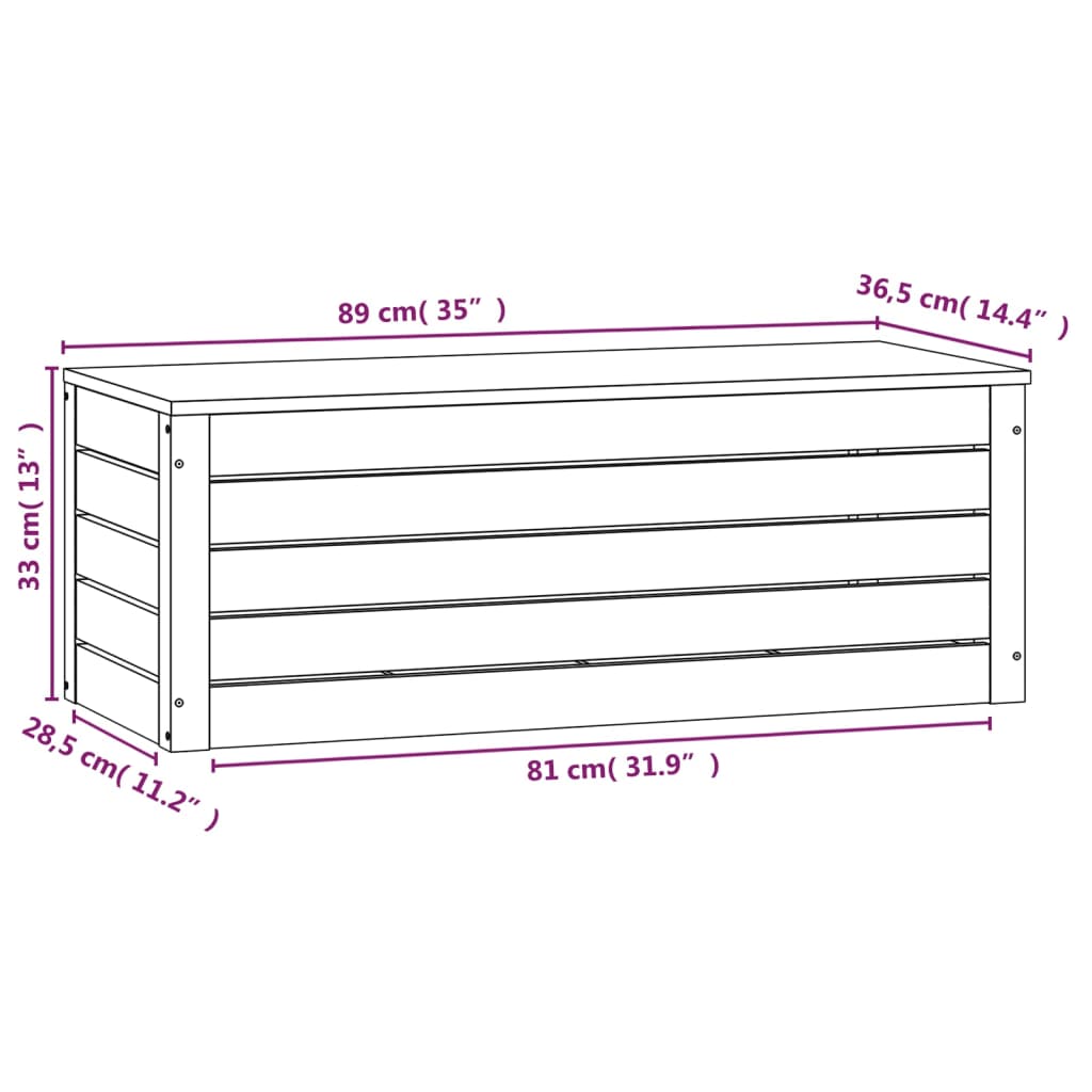 vidaXL Caixa de arrumação 89x36,5x33 cm pinho maciço castanho mel