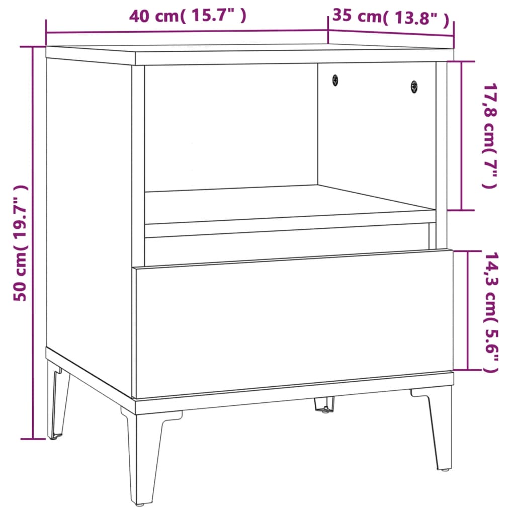 vidaXL Mesa de cabeceira 40x35x50 cm preto