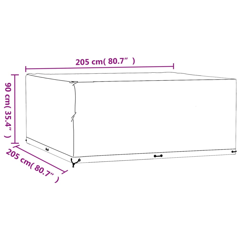 vidaXL Capa para mobiliário de jardim 16 ilhós 205x205x90 cm quadrado