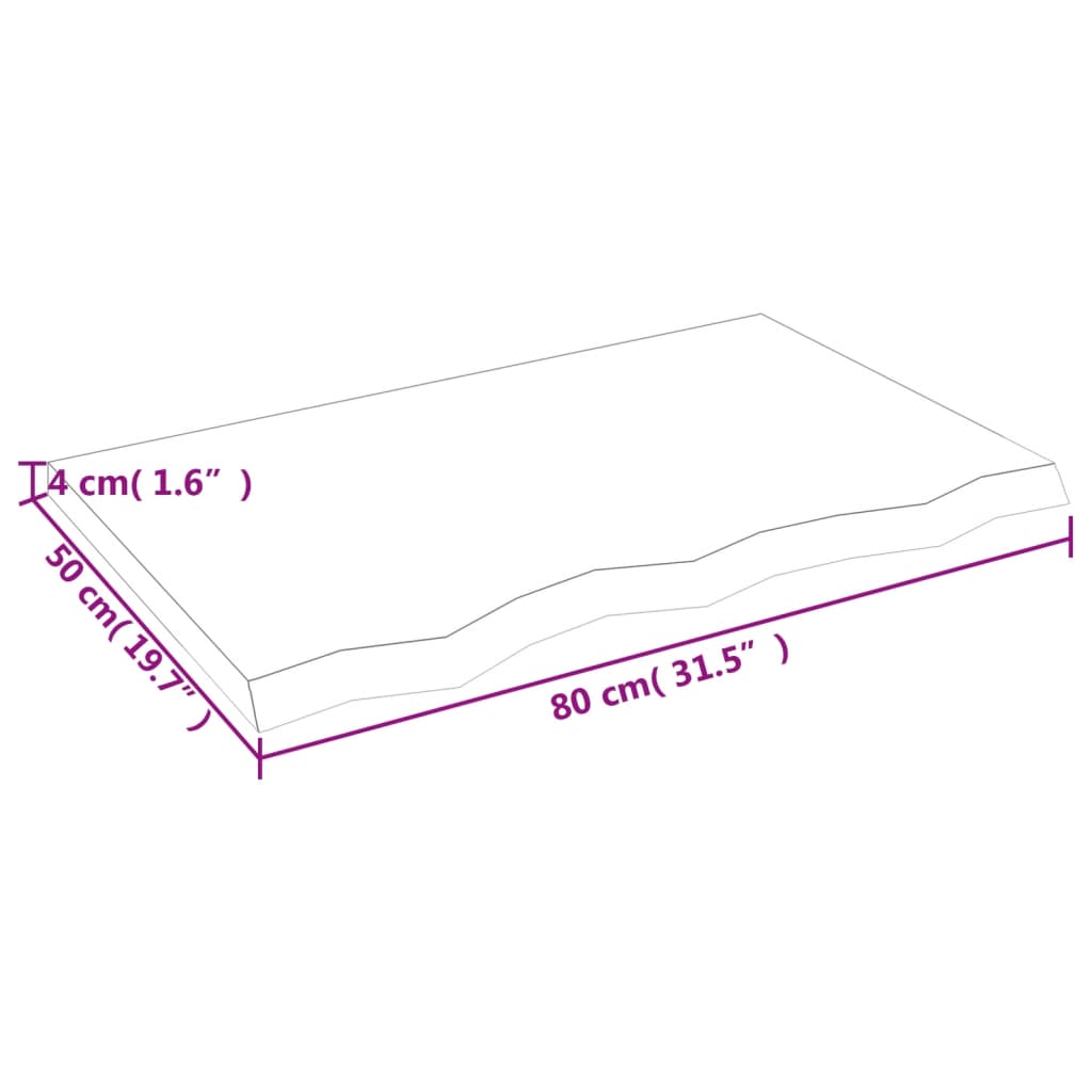 vidaXL Tampo de mesa 80x50x(2-4) cm carvalho tratado castanho-claro