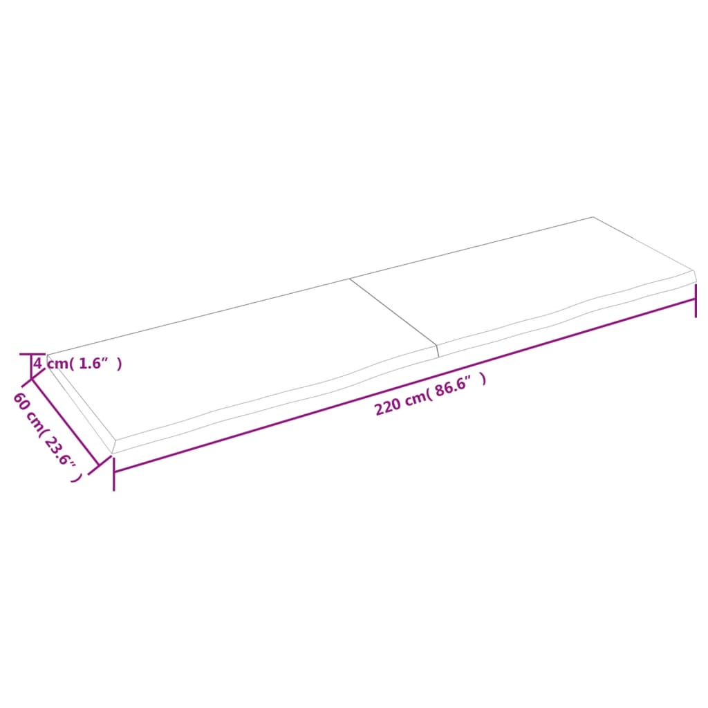 vidaXL Tampo de mesa 220x60x(2-4) cm carvalho tratado castanho-claro