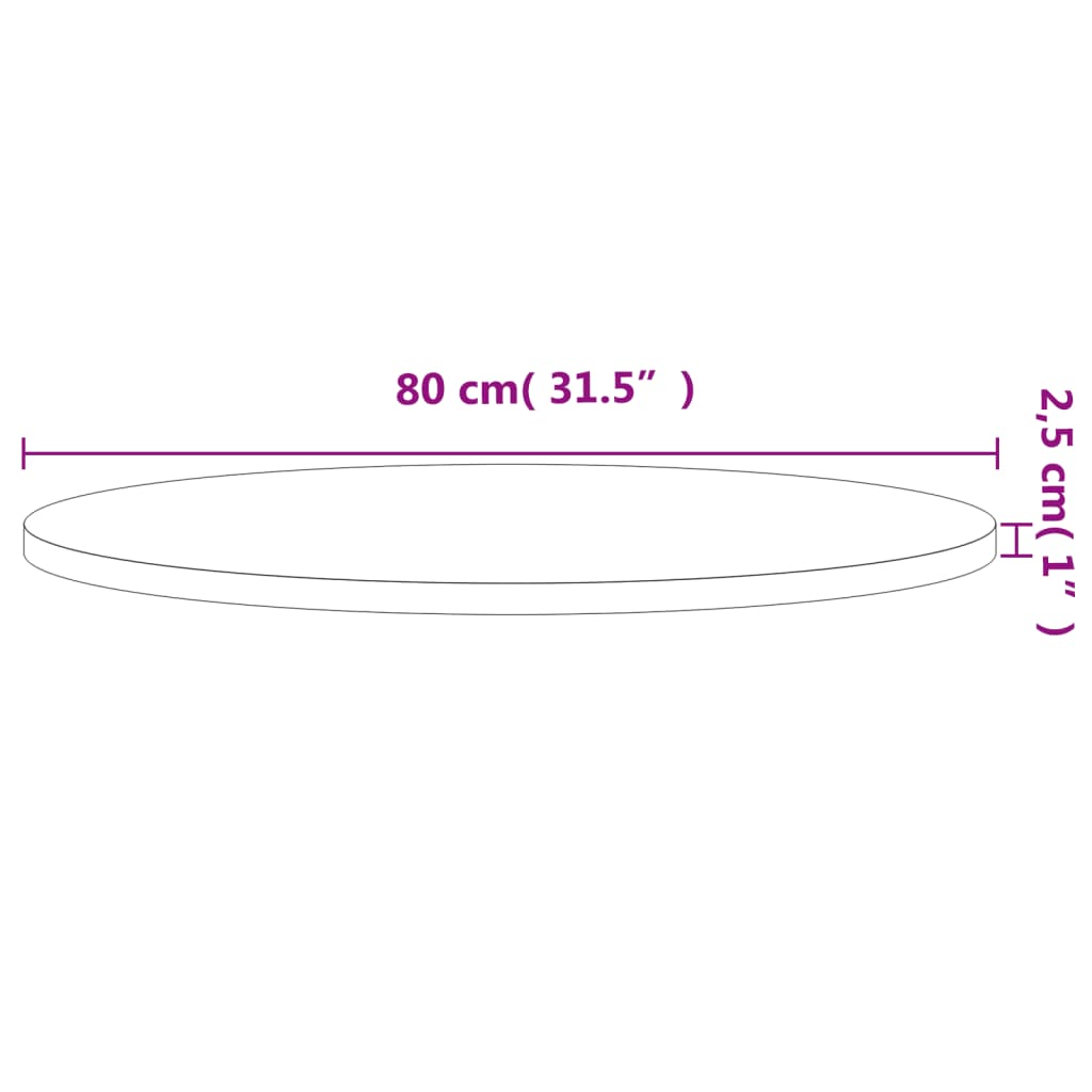 vidaXL Tampo de mesa redondo Ø80x2,5 cm madeira de faia maciça