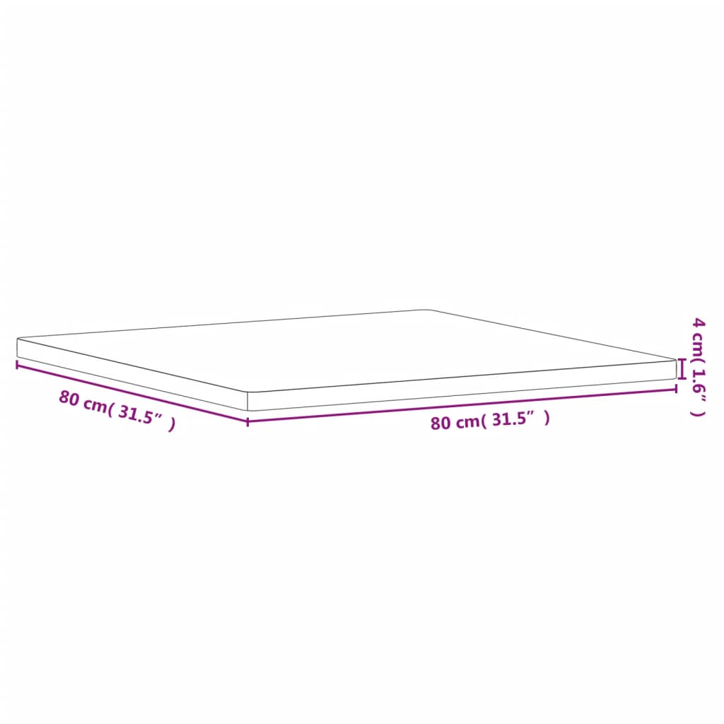 vidaXL Tampo de mesa quadrado 80x80x4 cm madeira de faia maciça