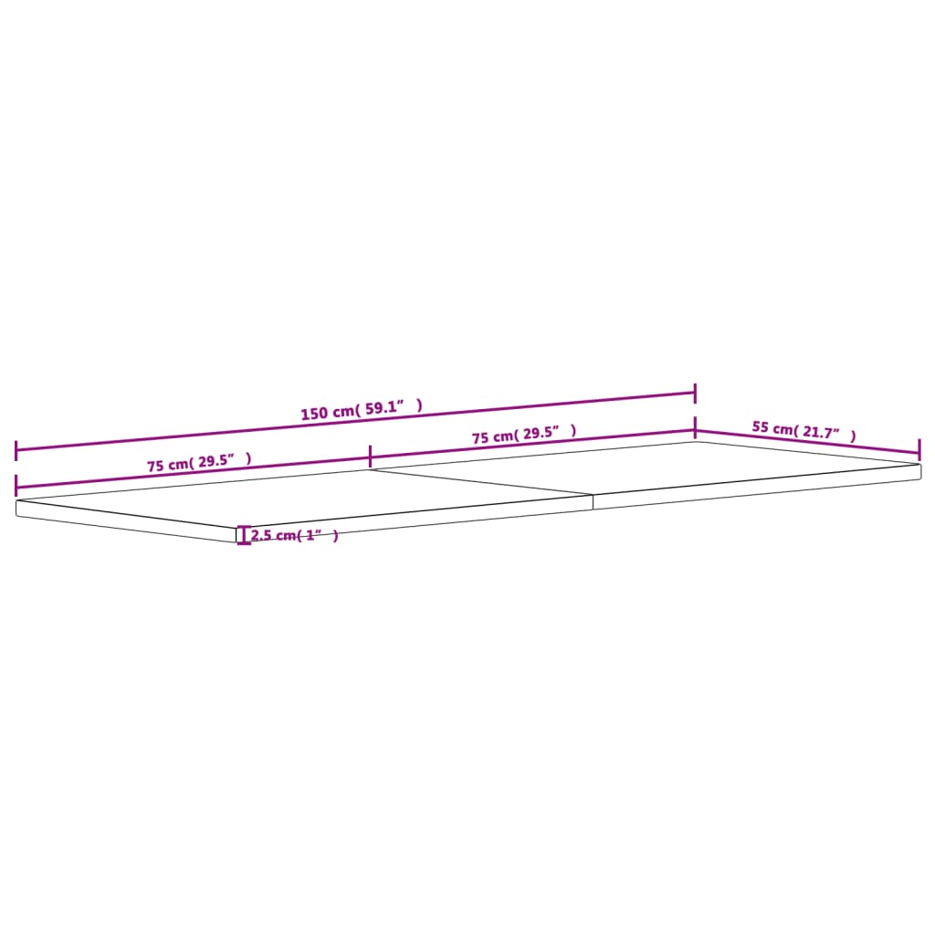 vidaXL Tampo de secretária 150x55x2,5 cm madeira de faia maciça