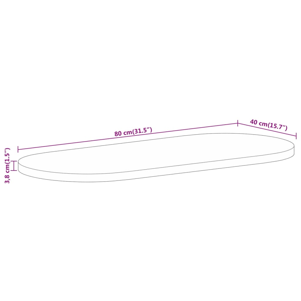 vidaXL Tampo de mesa oval 80x40x3,8cm madeira mangueira áspera maciça