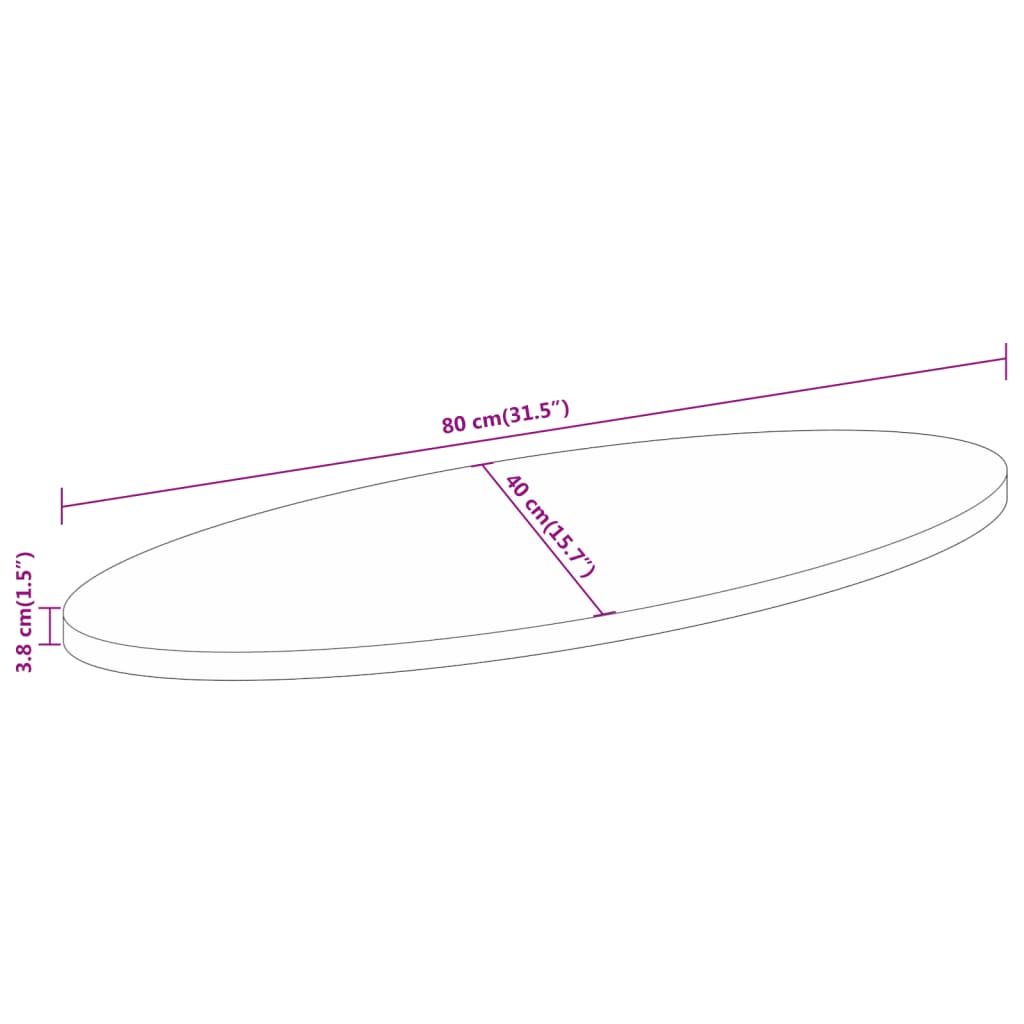 vidaXL Tampo de mesa oval 80x40x3,8 cm madeira de acácia maciça