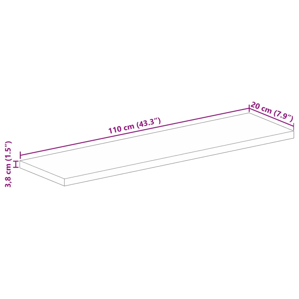 vidaXL Tampo de mesa retangular 110x20x3,8 cm madeira de acácia maciça