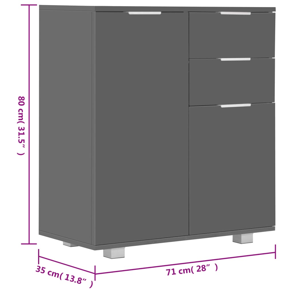 vidaXL Aparador em contraplacado 71x35x80 cm cinzento brilhante