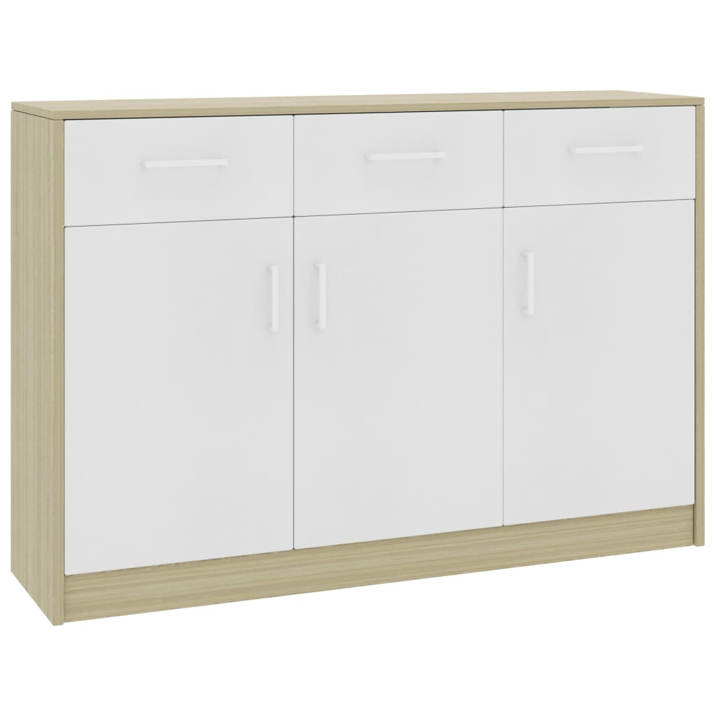 vidaXL Aparador 110x30x75 cm contraplacado cor branco/carvalho sonoma