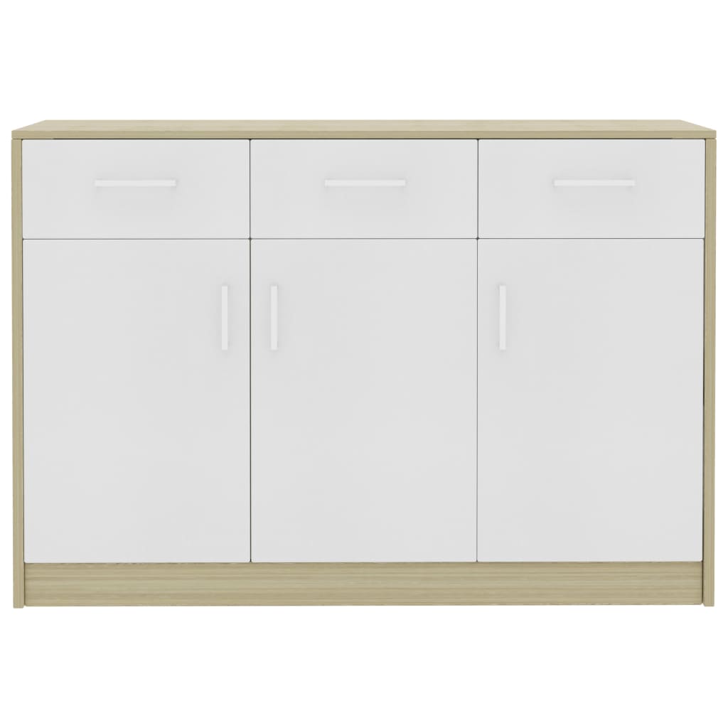 vidaXL Aparador 110x30x75 cm contraplacado cor branco/carvalho sonoma