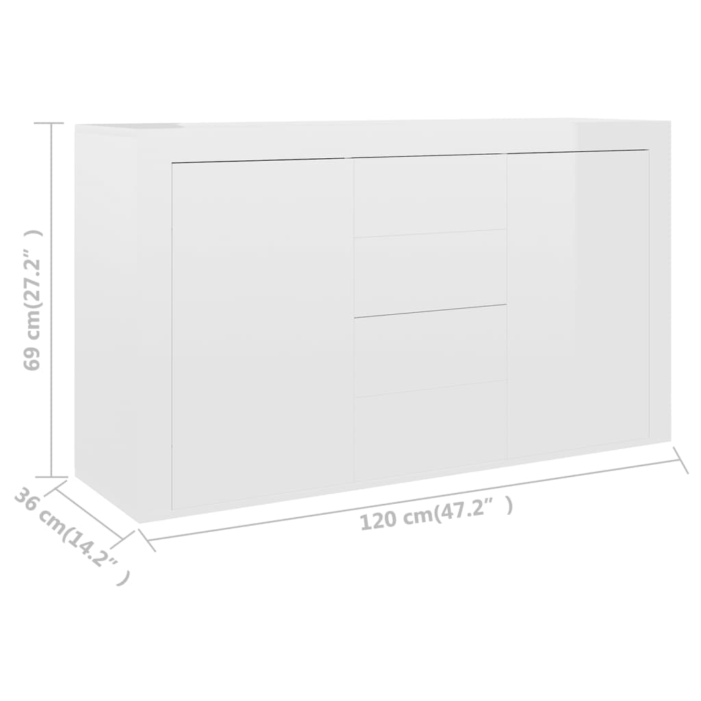 vidaXL Aparador em contraplacado 120x36x69 cm branco brilhante