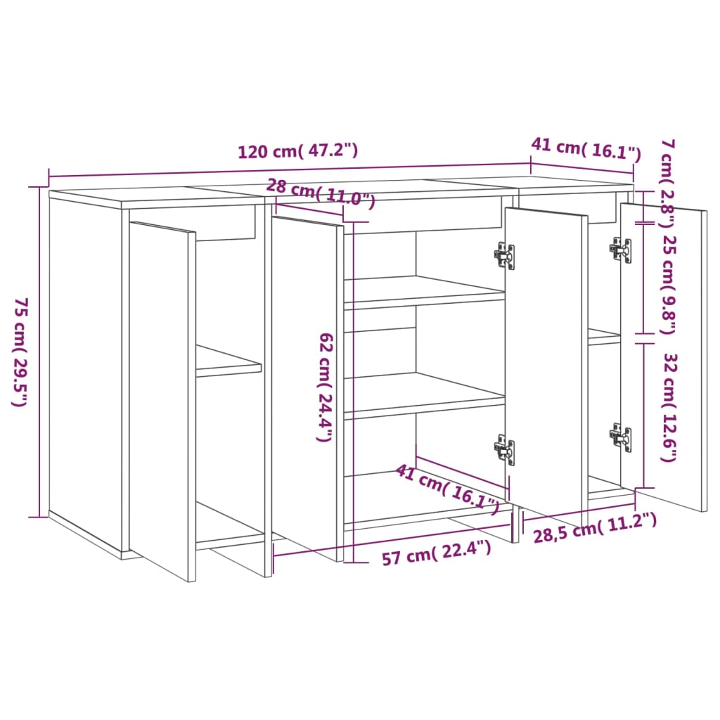 vidaXL Aparador 120x41x75 cm aglomerado branco brilhante