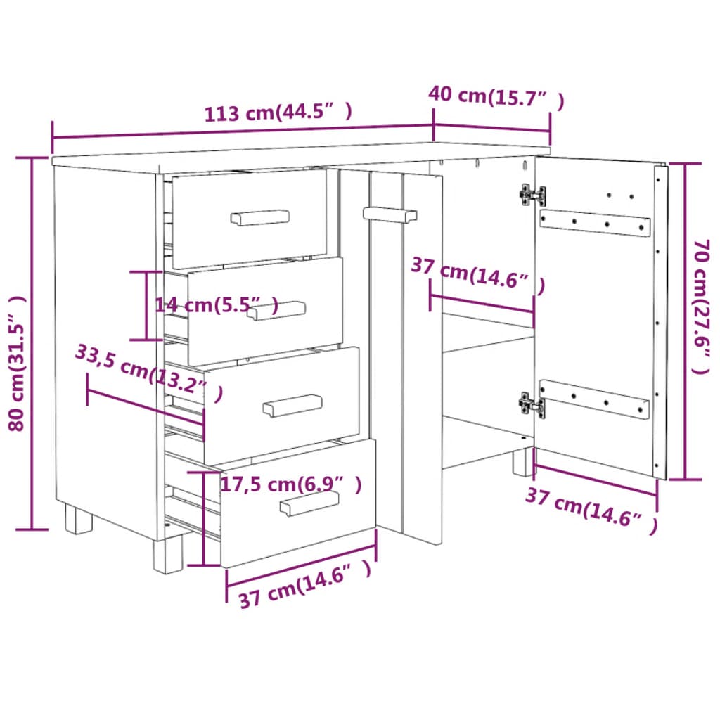 vidaXL Aparador HAMAR 113x40x80 cm pinho maciço cinza-escuro