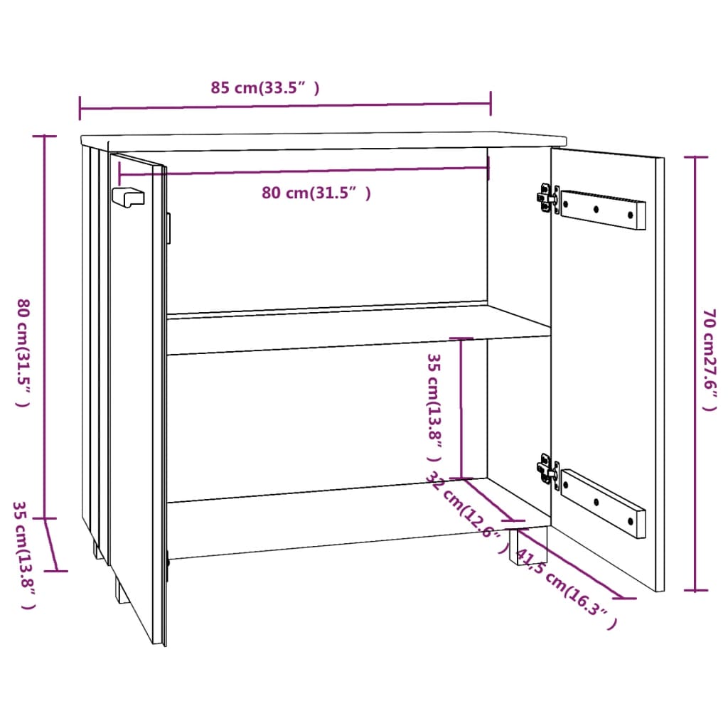 vidaXL Aparador HAMAR 85x35x80 cm pinho maciço castanho-mel