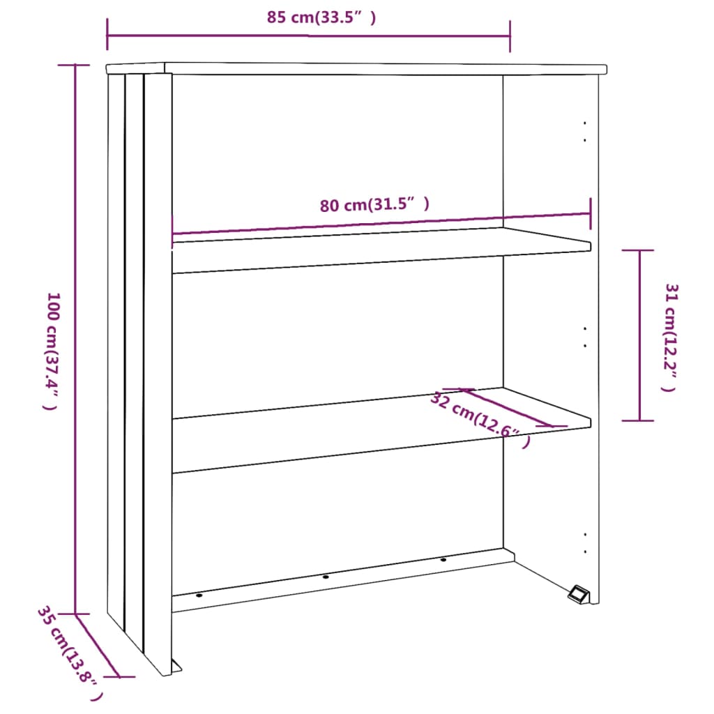 vidaXL Topo p/ armário alto HAMAR 85x35x100 pinho maciço castanho-mel