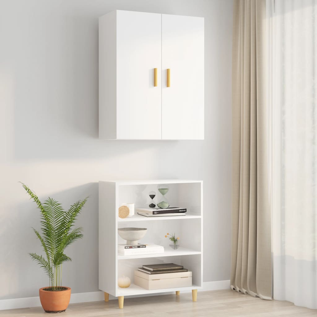 vidaXL Armário de parede suspenso 69,5x34x90 cm branco brilhante