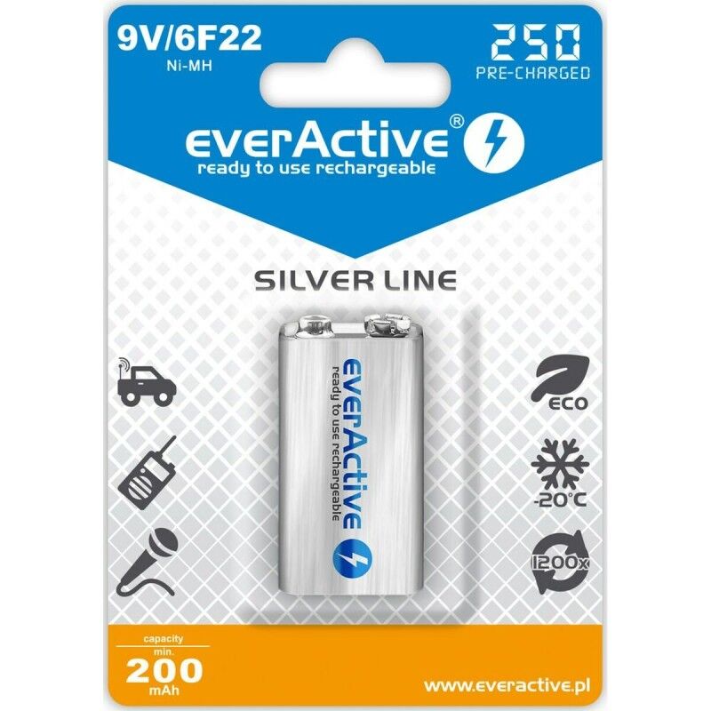 EverActive|Pilhas Recarregáveis EverActive EVHRL22-250 6F22 200 mAh 9 V