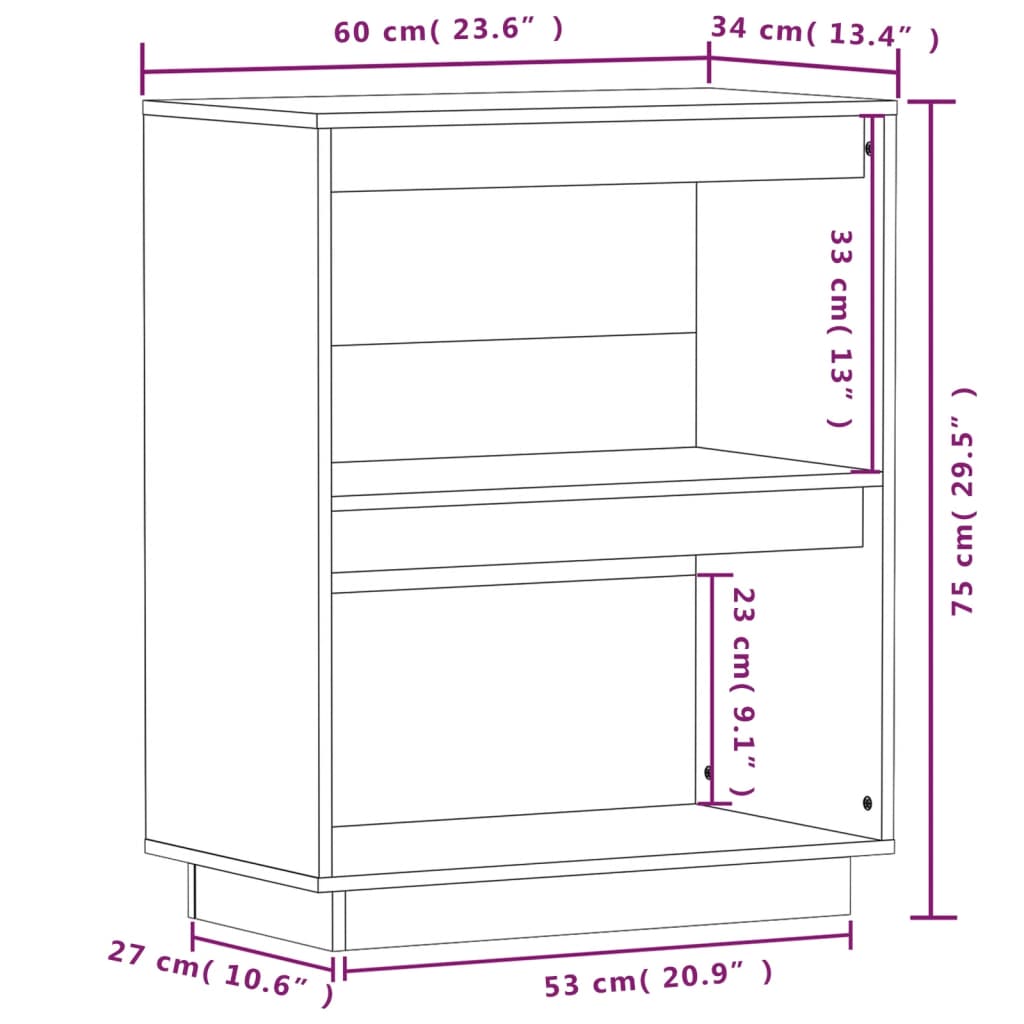 vidaXL Armário consola 60x34x75 cm pinho maciço preto