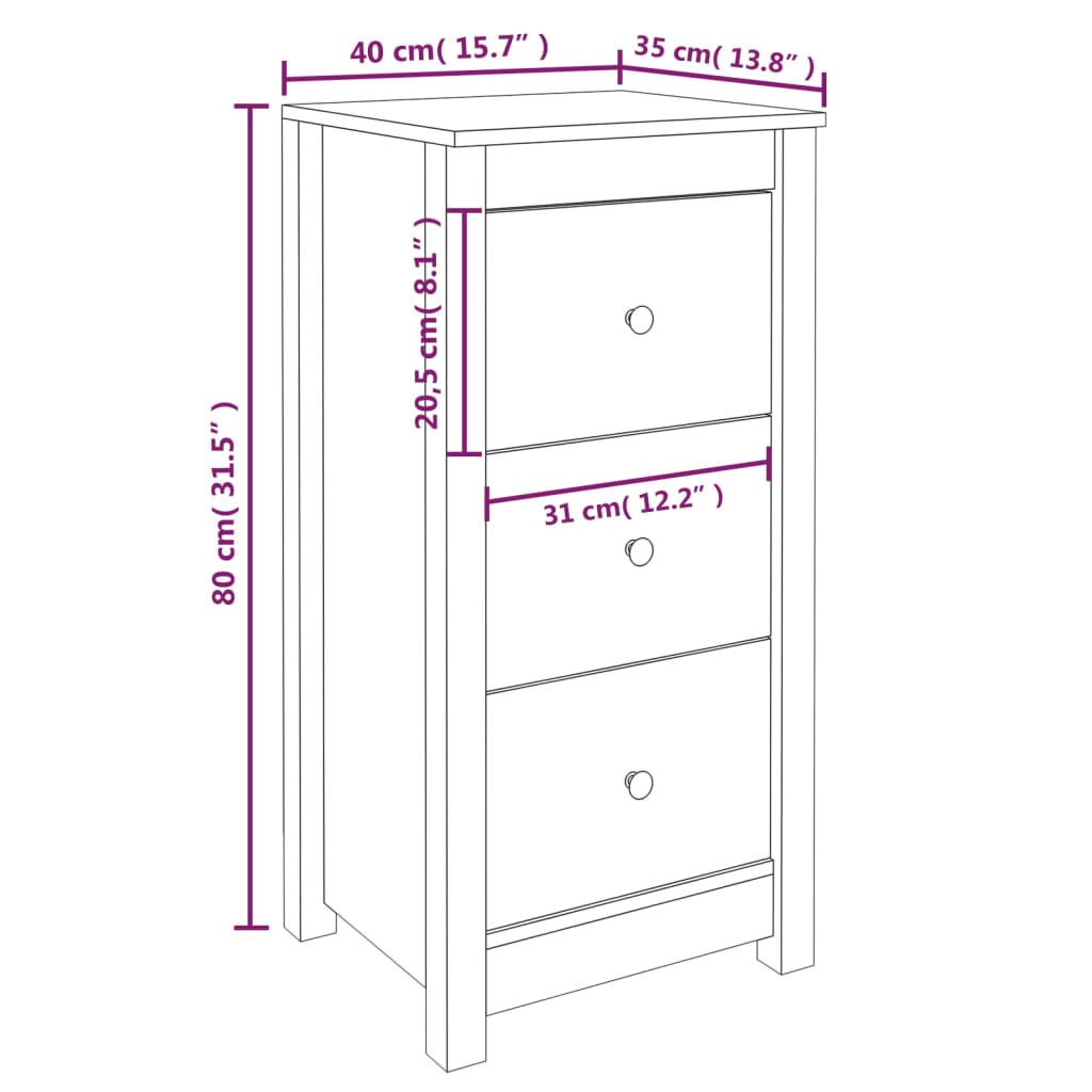 vidaXL Aparadores 2 pcs 40x35x80 cm pinho maciço castanho mel