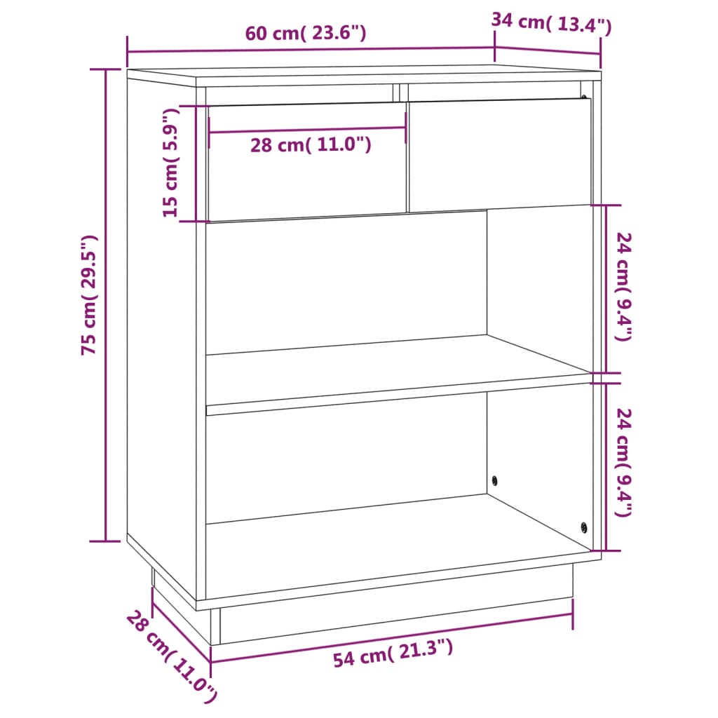 vidaXL Armário consola 60x34x75 cm pinho maciço castanho mel