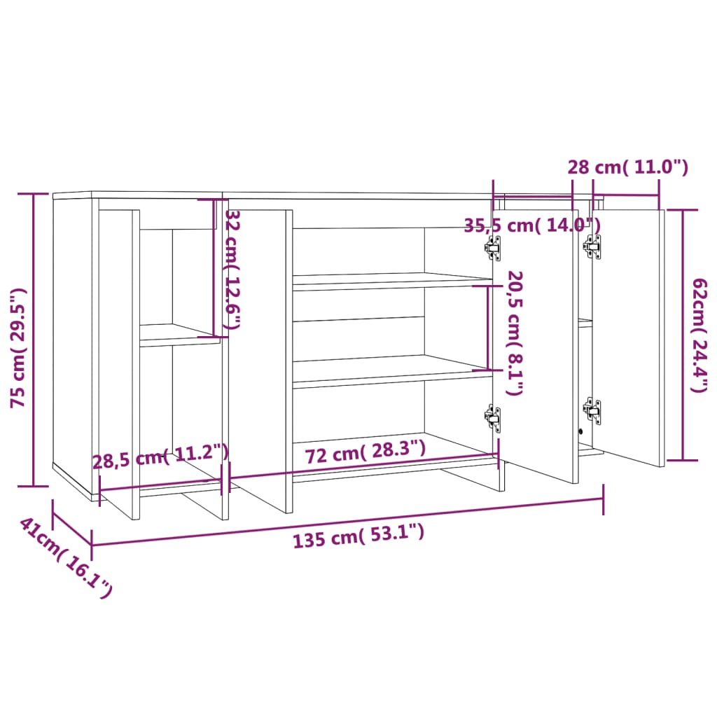 vidaXL Aparador 135x41x75 cm aglomerado cor carvalho fumado