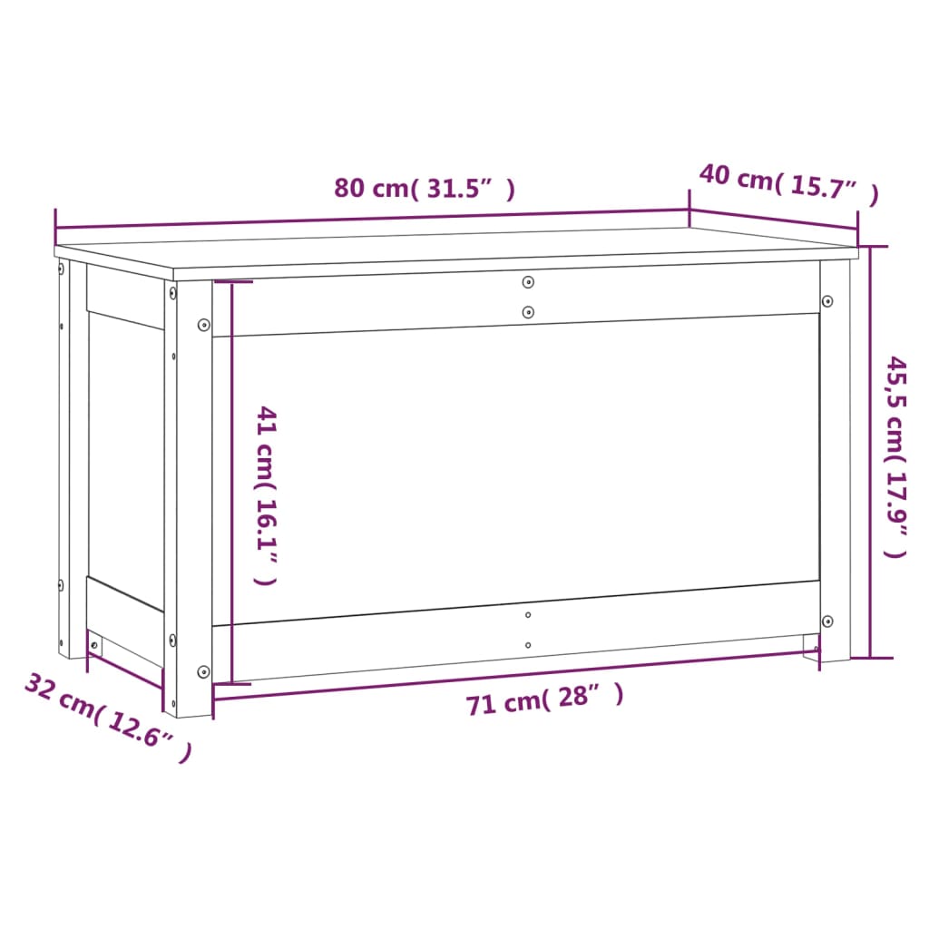 vidaXL Caixa de arrumação 80x40x45,5 cm madeira de pinho maciça preto