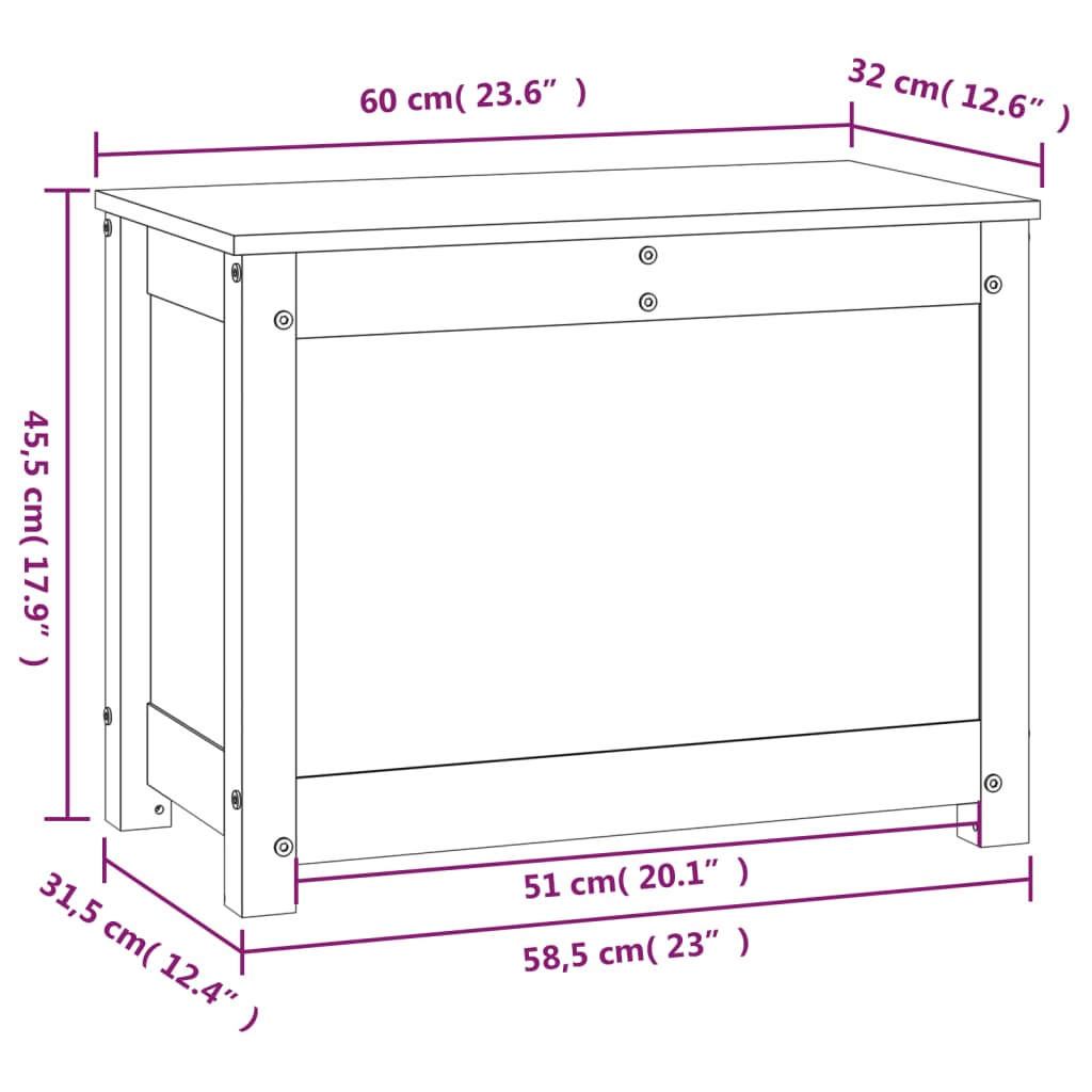 vidaXL Caixa de arrumação 60x32x45,5 cm madeira de pinho maciça cinza