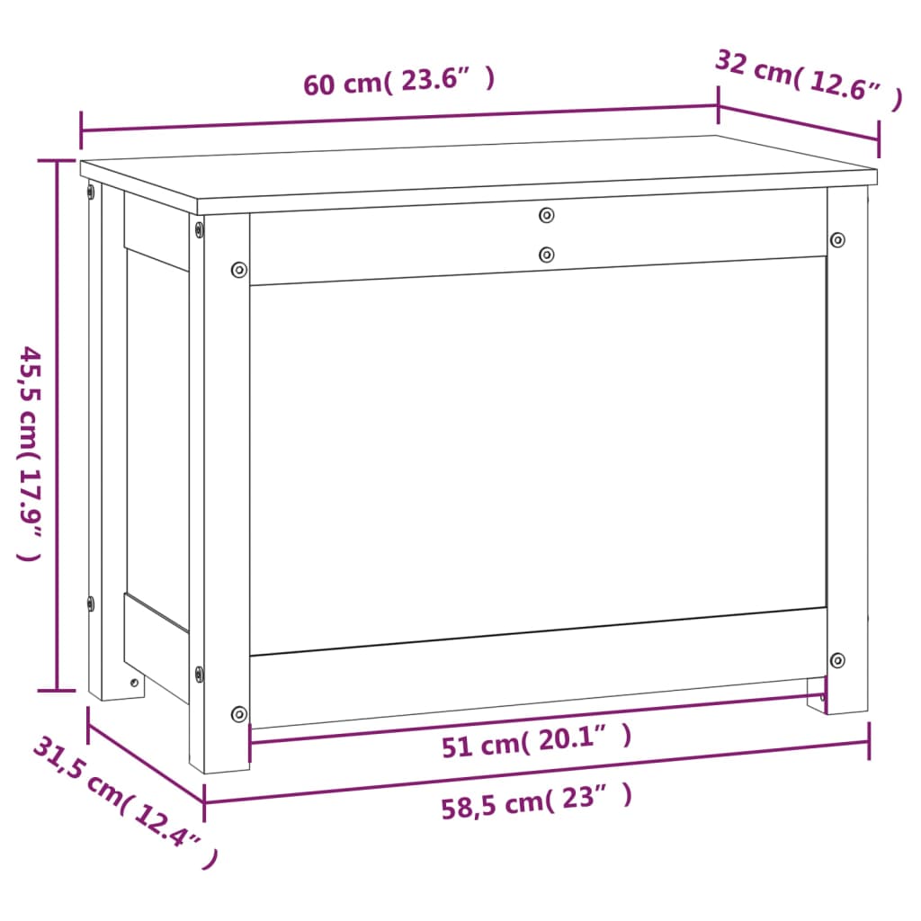 vidaXL Caixa de arrumação 60x32x45,5 cm madeira de pinho maciça