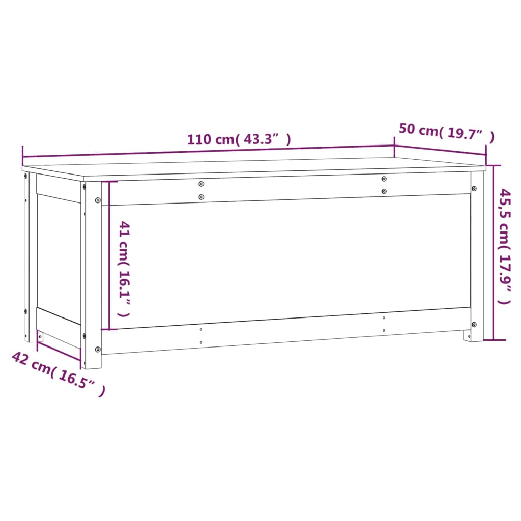 vidaXL Caixa de arrumação 110x50x45,5 cm pinho maciço castanho-mel