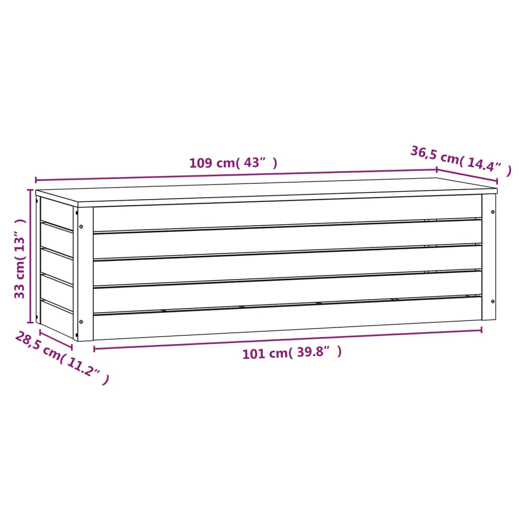 vidaXL Caixa de arrumação 109x36,5x33 cm pinho maciço castanho mel