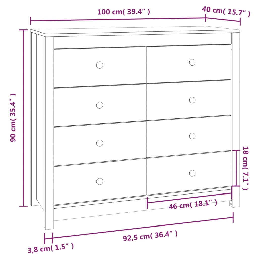 vidaXL Armário de apoio 100x40x90 cm pinho maciço