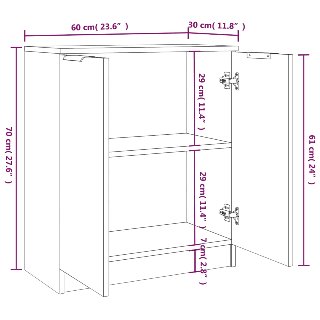 vidaXL Aparadores 2 pcs 60x30x70 cm derivados de madeira branco