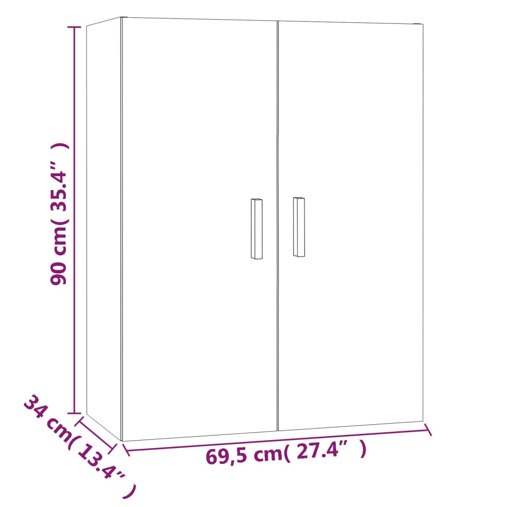 vidaXL Armário de parede suspenso 69,5x34x90 cm carvalho castanho