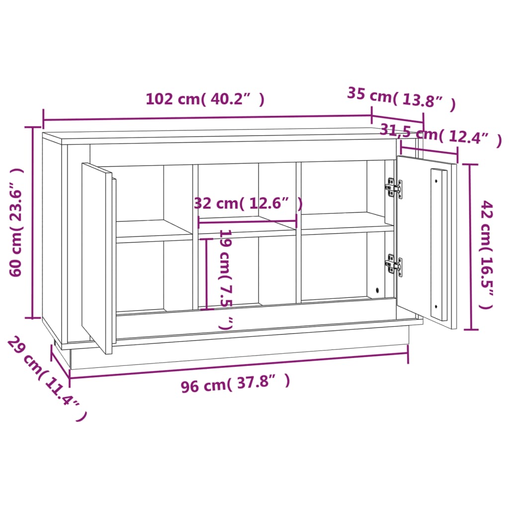 vidaXL Aparador 102x35x60 cm derivados de madeira branco brilhante