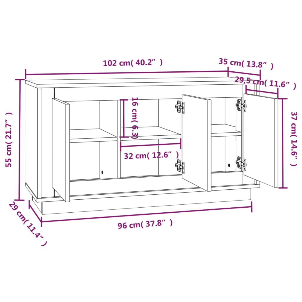 vidaXL Aparador 102x35x55 cm derivados de madeira cinzento sonoma