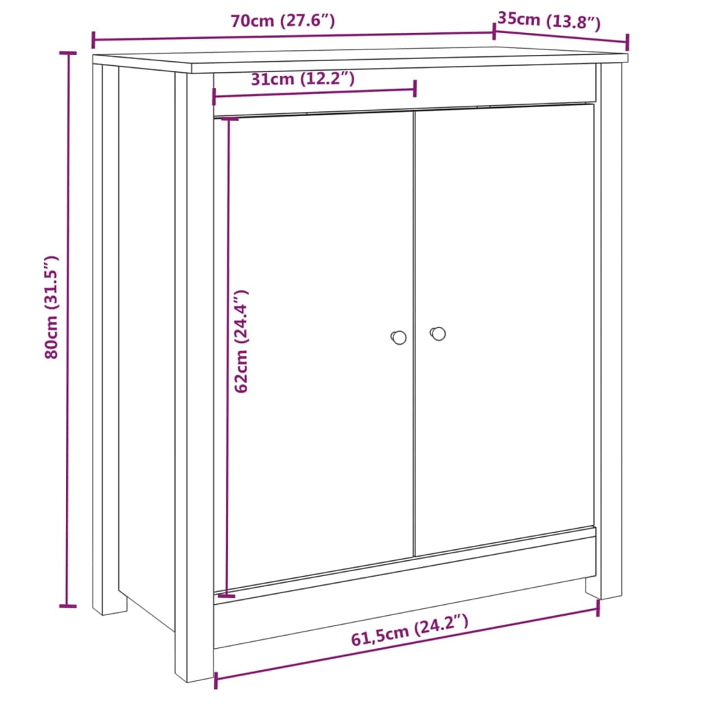 vidaXL Aparadores 2 pcs 70x35x80 cm madeira de pinho maciça