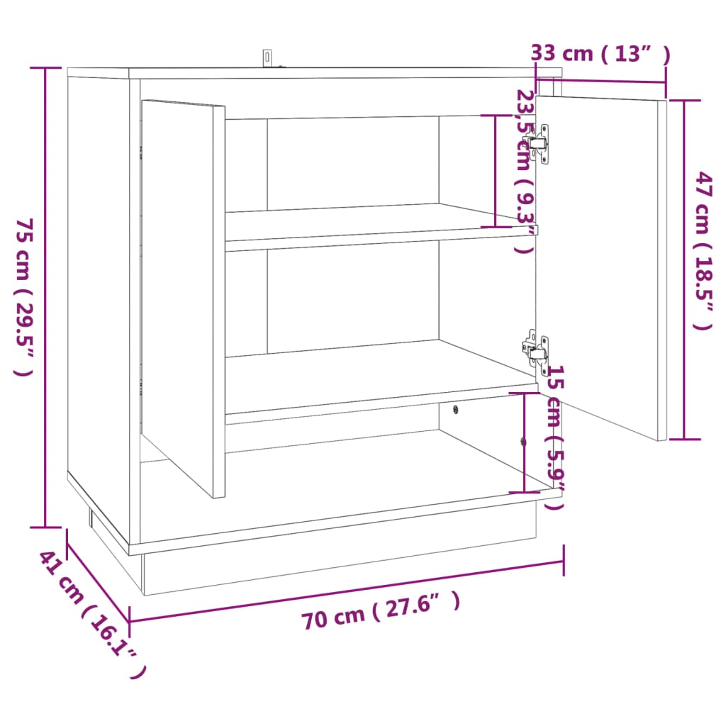 vidaXL Aparador 70x41x75 cm aglomerado branco brilhante