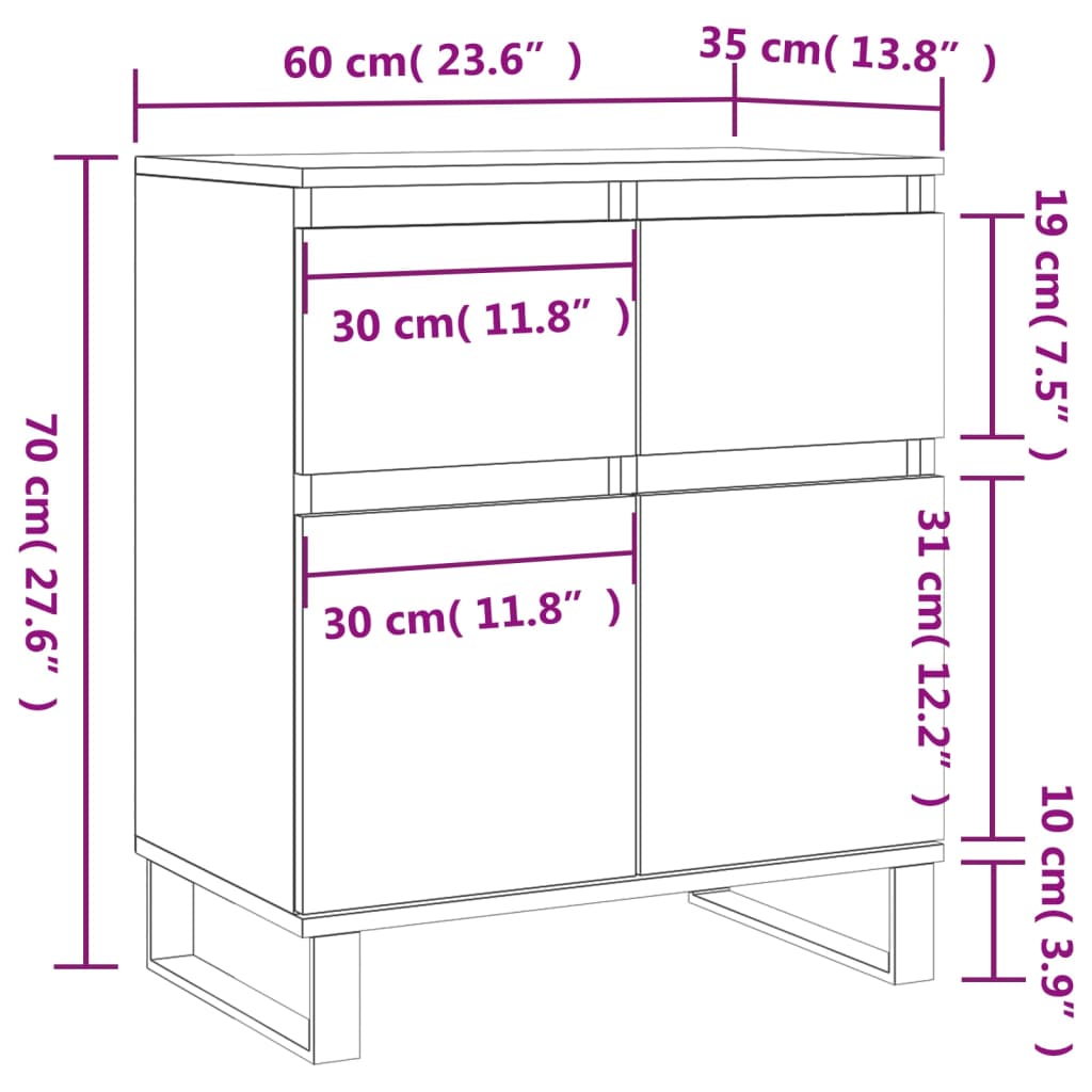 vidaXL Aparador 60x35x70 cm derivados de madeira cinzento cimento